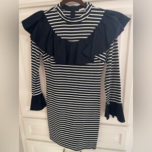 English Factory Black and White Ruffled Bell Sleeve Dress